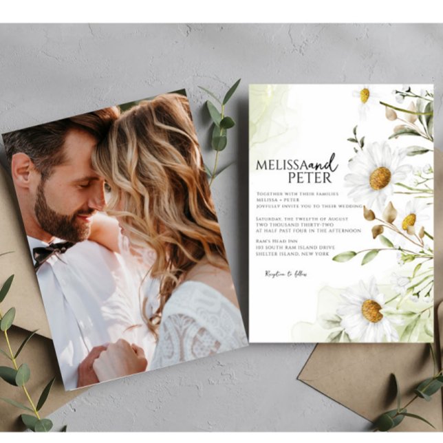 Elegant Boho Wildflower Daisy Photo Wedding  Invitation (Creator Uploaded)
