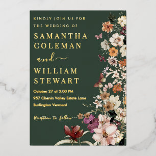 Elegant Boho Wildflower Dark Green Rustic Wedding