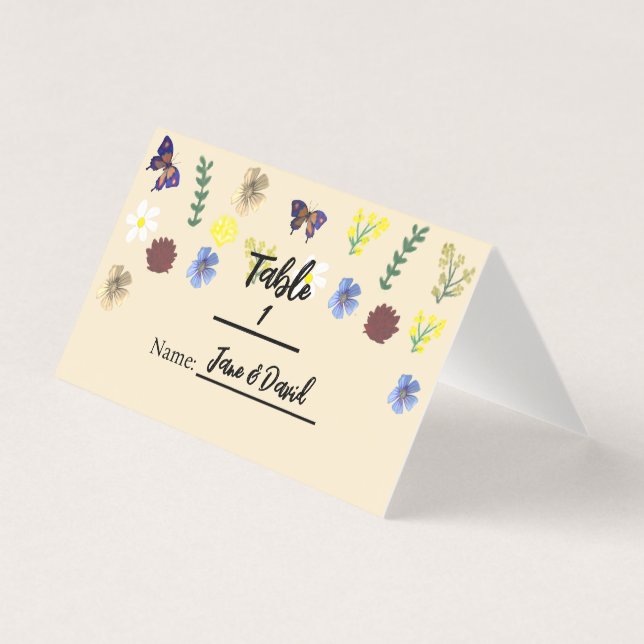 Elegant Boho Wildflower Eggshell Place Cards (Front)