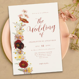 Elegant Boho Wildflower Fall  Invitation