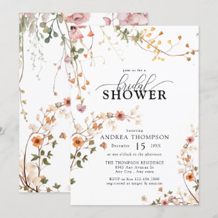 Elegant Boho Wildflower Floral Bridal Shower  Invitation