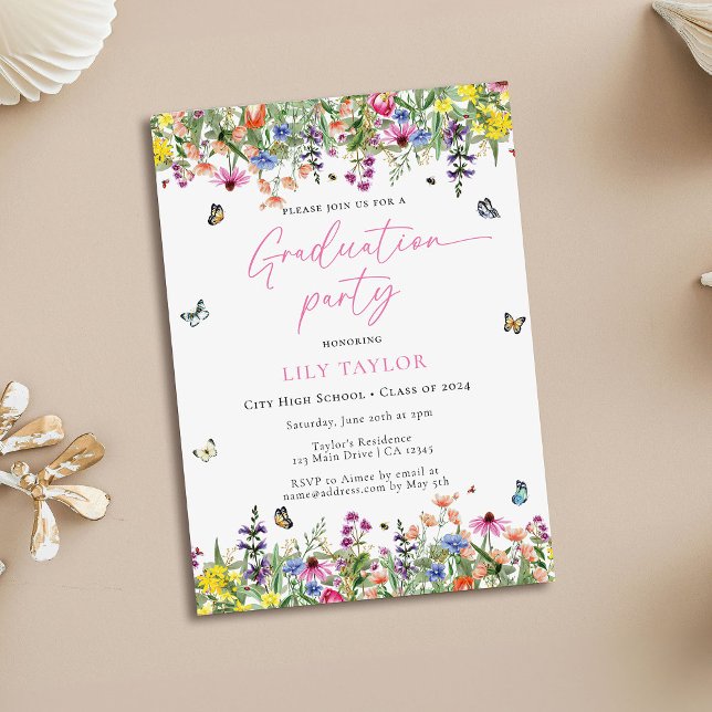 Elegant Boho Wildflower Floral Graduation Party  Invitation (Creator Uploaded)
