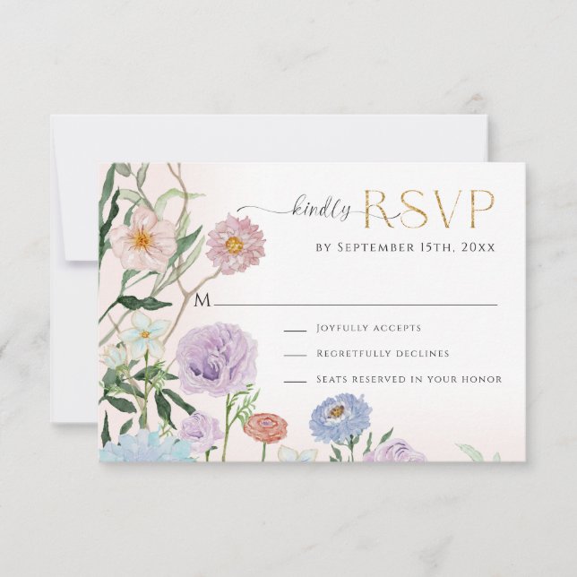 Elegant BOHO Wildflower Floral Watercolor Pink RSVP Card (Front)
