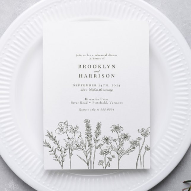 Elegant Boho Wildflower Green Rehearsal Dinner Invitation (Creator Uploaded)