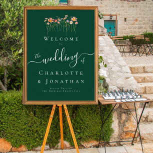 Elegant Boho Wildflower Green Wedding Welcome Poster