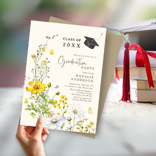 Elegant Boho Wildflower Meadow Graduation Party Invitation