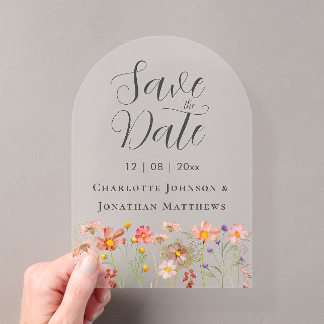 Elegant Boho Wildflower Meadow Wedding Acrylic Invitations (Insitu (Handheld))