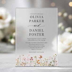 Elegant Boho Wildflower Minimalist Wedding  Acrylic Invitations
