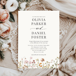 Elegant Boho Wildflower Minimalist Wedding Invitation