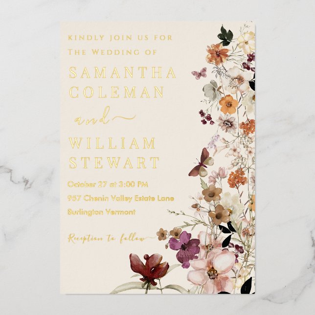 Elegant Boho Wildflower Modern Rustic Wedding (Front)