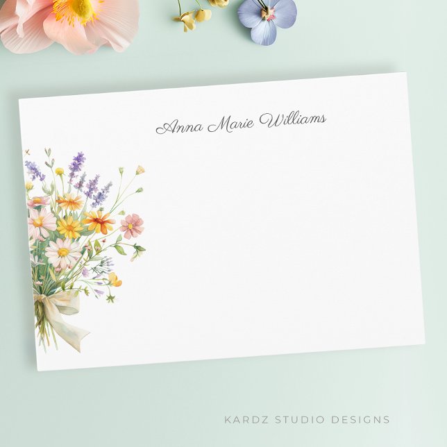 Elegant Boho Wildflower Note Card (Personalize this pretty wildflower note card with your name, and add it to your personal stationery.)