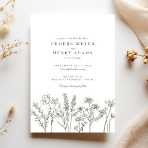 Elegant Boho Wildflower Olive Green Wedding Invitation