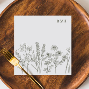 Elegant Boho Wildflower Olive Green Wedding Napkin