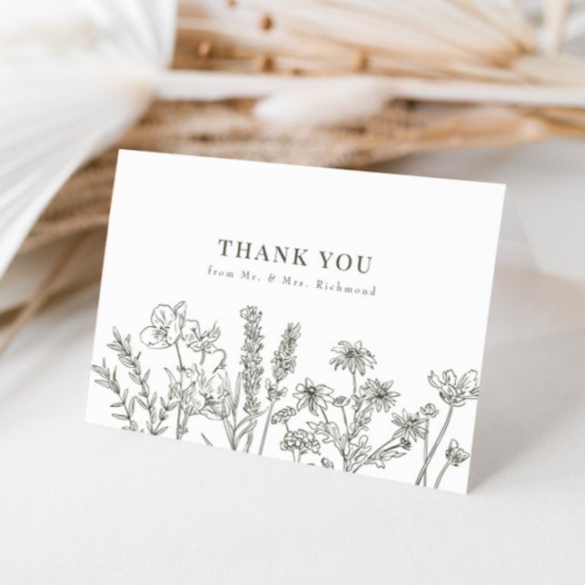 Elegant Boho Wildflower Olive Green Wedding Thank You Card (Creator Uploaded)