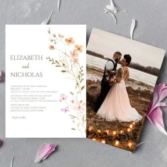 Elegant Boho Wildflower Photo Casual  Wedding  Invitation (Creator Uploaded)