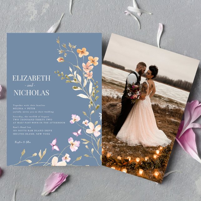 Elegant Boho Wildflower Photo Casual  Wedding  Invitation (Creator Uploaded)