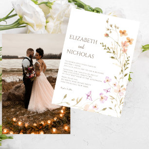Elegant Boho Wildflower Photo Casual  Wedding  Invitation
