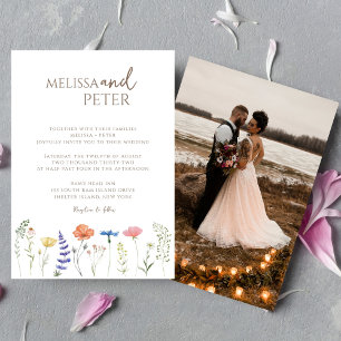 Elegant Boho Wildflower Photo Casual Wedding Invitation