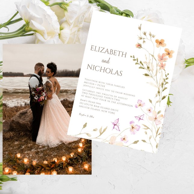 Elegant Boho Wildflower Photo Casual  Wedding  Invitation (Creator Uploaded)