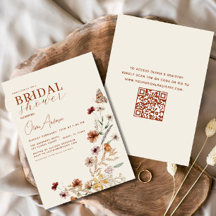 Elegant Boho Wildflower QR Code Bridal Shower Invitation