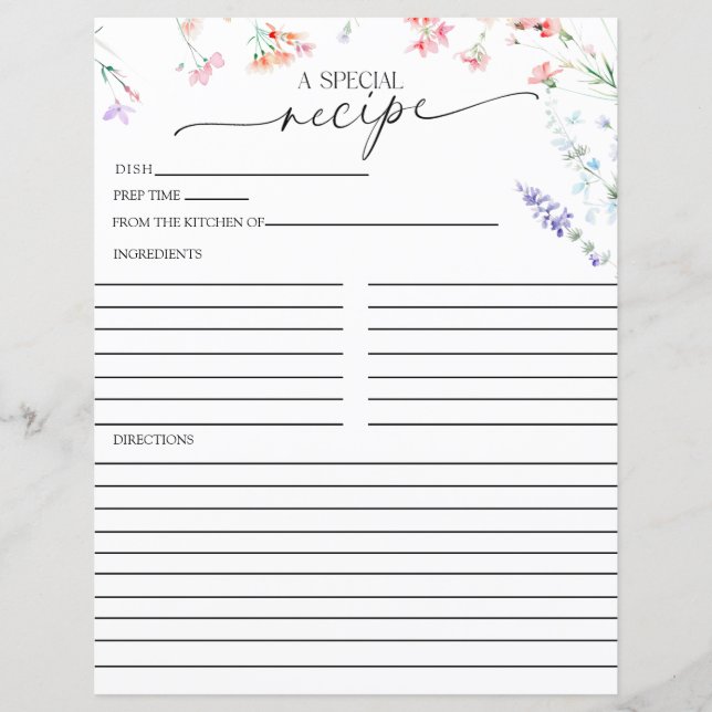 Elegant Boho Wildflower   | Recipe Cards (Front)
