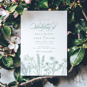 Elegant Boho Wildflower Spring Green Wedding Invitation