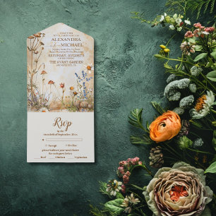 Elegant Boho Wildflower Wedding All In One Invitation