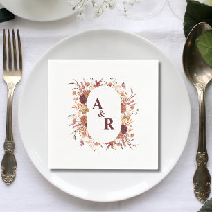 Elegant Boho Wildflower Wedding Couple Initials Napkin
