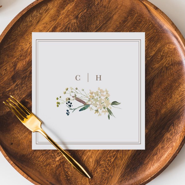 Elegant Boho Wildflower Wedding Initials Napkin (Creator Uploaded)