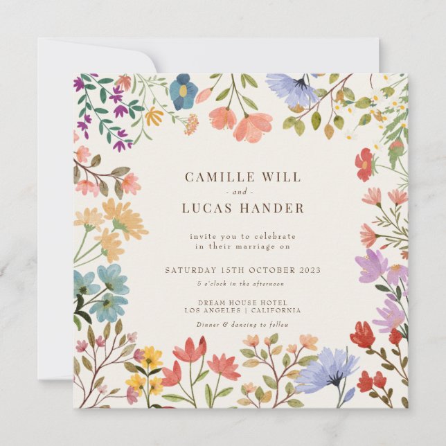 Elegant Boho Wildflower Wedding Invitation (Front)