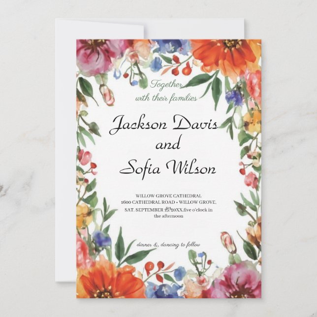 Elegant Boho Wildflower Wedding Invitation (Front)