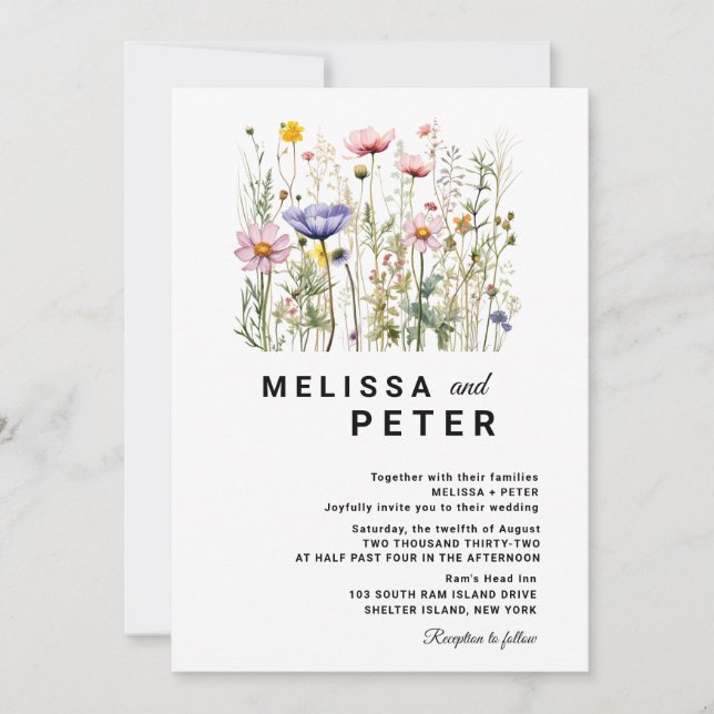 Elegant Boho Wildflower Wedding Invitation (Front)