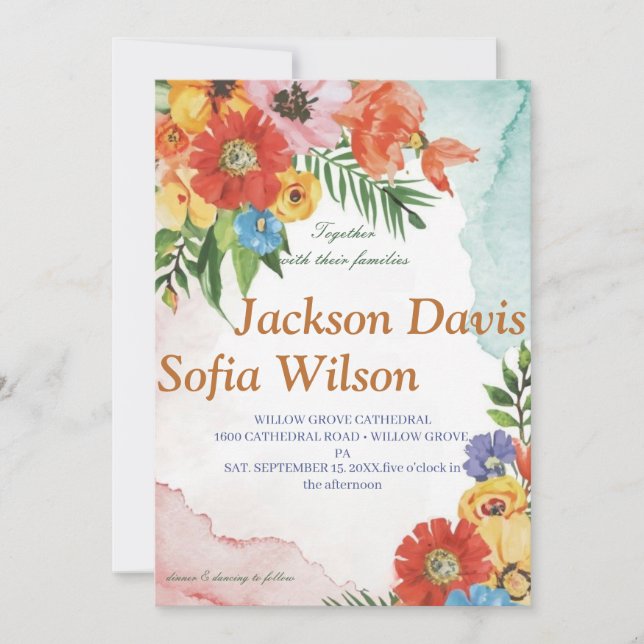 Elegant Boho Wildflower Wedding Invitation (Front)
