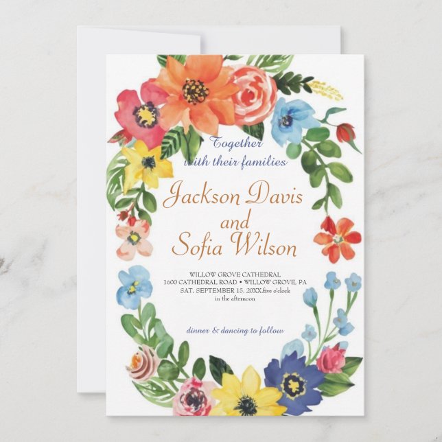 Elegant Boho Wildflower Wedding Invitation (Front)