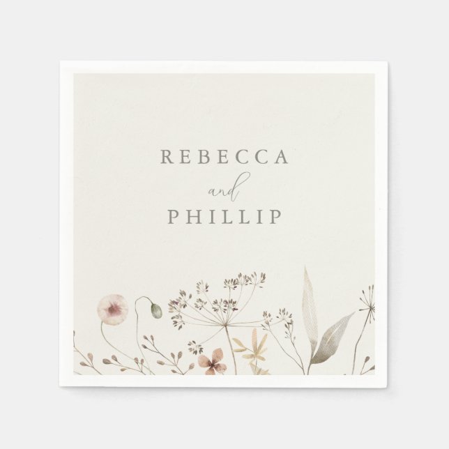 Elegant Boho Wildflower Wedding Napkin (Front)
