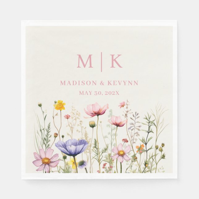 Elegant Boho Wildflower Wedding Napkins (Front)