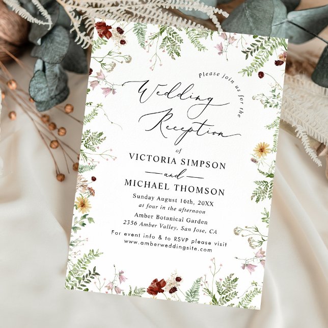 Elegant Boho Wildflower Wedding Reception  Invitation (Creator Uploaded)