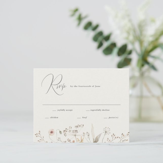 Elegant Boho Wildflower Wedding RSVP Card (Standing Front)