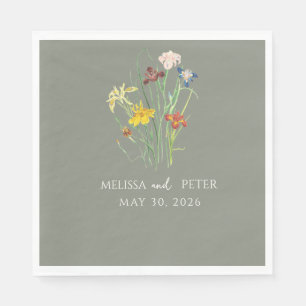 Elegant Boho Wildflower Wedding Sage Green Napkin