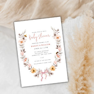 Elegant Boho Wildflower Wreath Baby Shower Invitation