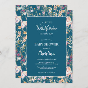 Elegant Boho Wildflowers Blue Baby Shower Invitation