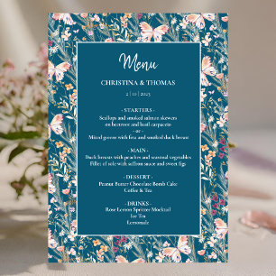 Elegant Boho Wildflowers Blue Menu
