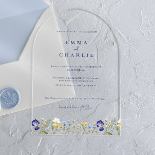 Elegant Boho Wildflowers blue Script Wedding Acryl Acrylic Invitations