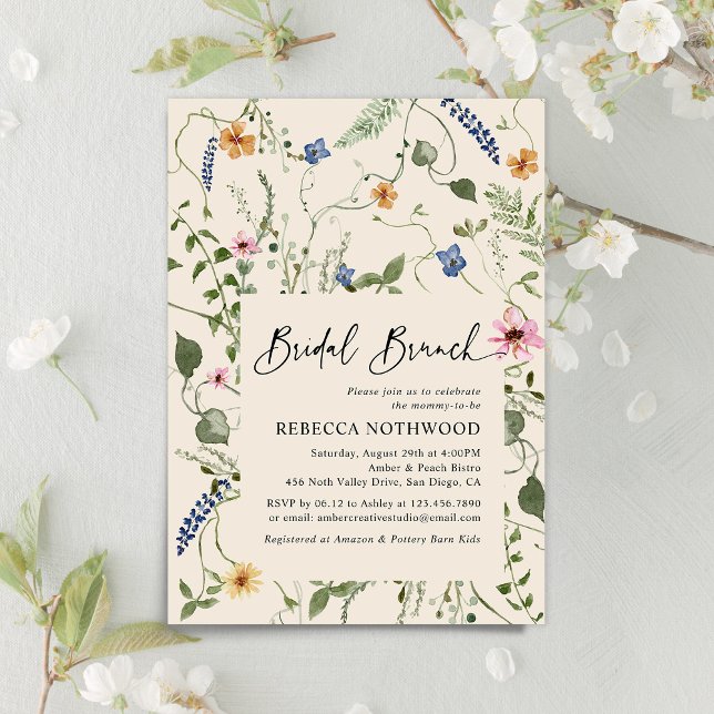 Elegant Boho Wildflowers Bridal Brunch Shower Invitation (Creator Uploaded)