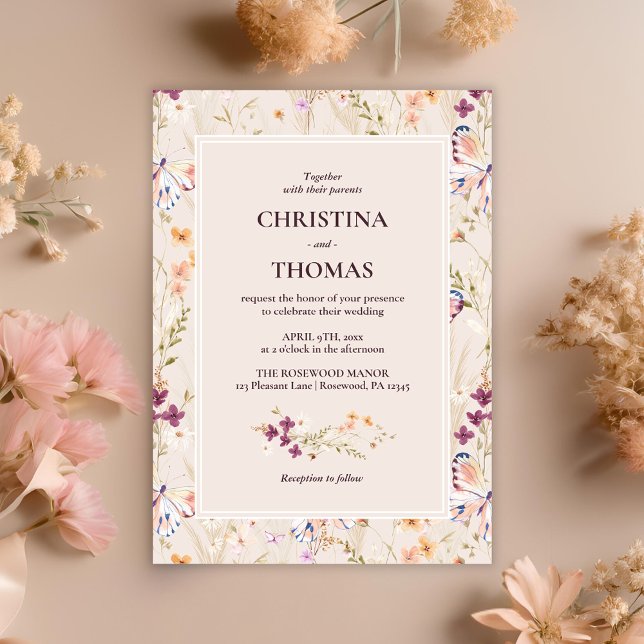 Elegant Boho Wildflowers Fall Wedding Invitation (Creator Uploaded)