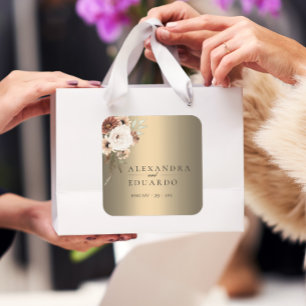 Elegant Boho Wildflowers Gold Wedding Square Sticker