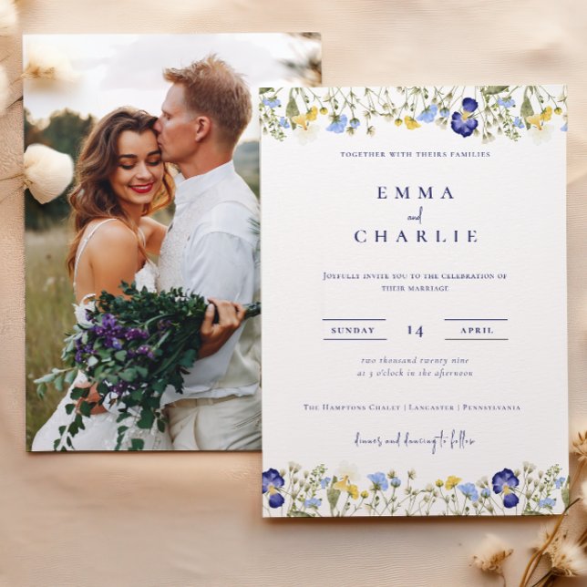 Elegant Boho Wildflowers Photo Wedding Invitation (Creator Uploaded)