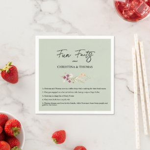 Elegant Boho Wildflowers Sage Fun Facts Wedding Napkin