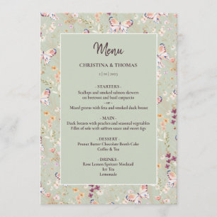 Elegant Boho Wildflowers Sage Menu