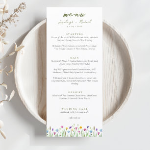 Elegant Boho wildflowers Script Wedding  Menu